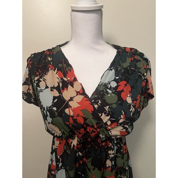 JW San Francisco Green Orange Multi Color Floral Short Sleeve Blouse Sz S - Picture 2 of 7